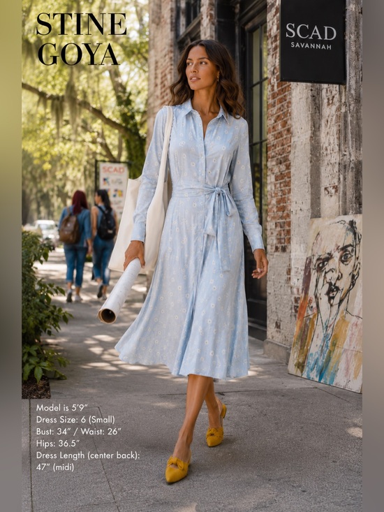STINE GOYA Dresses & Skirts - STINE GOYA Pale Blue Daisy Print Button-Front,Side-Wrap Midi Dress,EUC,Size 6